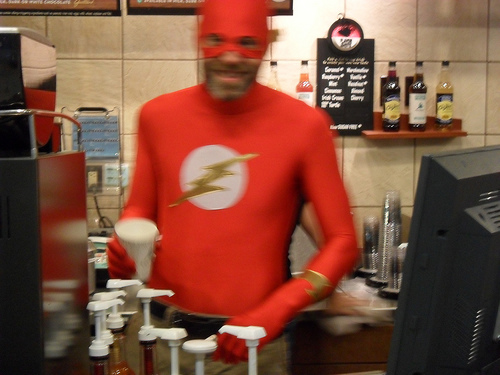 the Flash serves coffee
