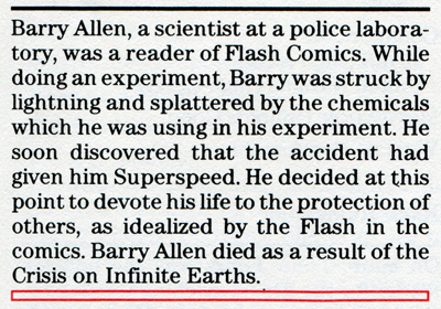 Flash biography from the 1985 Mayfair DC Heroes RPG